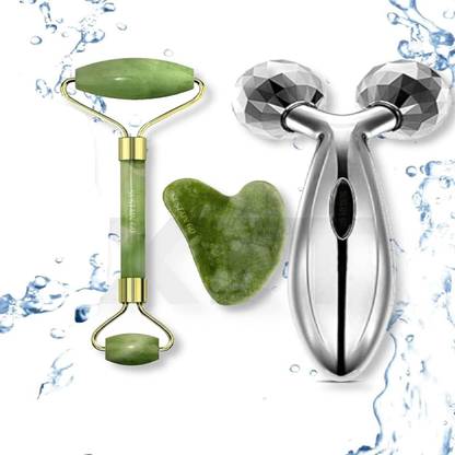Sustaingo Face Stone Roller Massager with Gua Sha Jade Stone | 3D Massager Roller Set