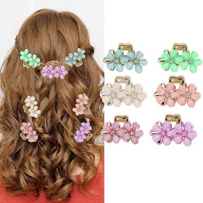 Sprog Prime Colourful Hair Clips 6Pcs Mini Claw Rhinestones Hair Stapler Small Hair Clutch Hair Claw