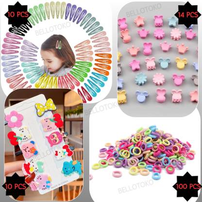 BELLO TOKO Pastel Hair Pins, Cartoon Hair Pins,Rubber Bands &  Mini Clips Kids Hair Accessory Set  (Pink, Red, White, Purple, Grey, Blue, Black, Multicolor, Green, Turquoise)