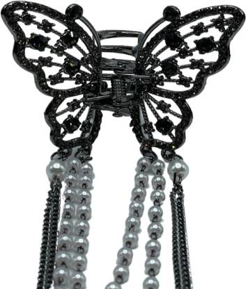 ZOQQI Lily Valley Flower Claw Clip Premium Pearl Butterfly Tassel Elegant Metal Alloy Hair Clip