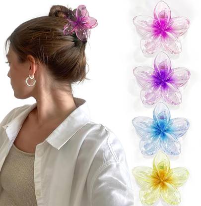 glamvibe Floral Small Transparent Clutcher With Sparkles Girls&Women 4pcs Stylish Party Hair Claw