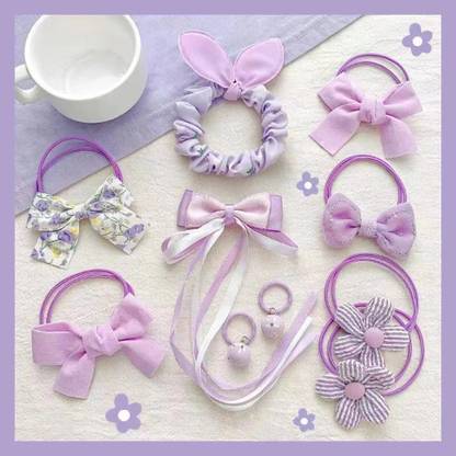 SYGA 10 Pcs Stylish Bows Floral Hair Tie & Clip Set for Girls & Women-Sweet Princess Rubber Band