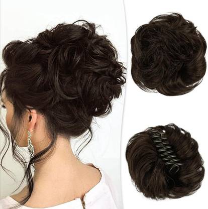 Views Claw Clip Messy Bun Hair Piece Buns Wavy Curly Chignon Hair Bun Extensions brown Bun