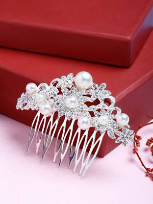 Rose Petals Metal Hair Clips Rhinestone Back Pin Claw Side Comb Clips Non-slip Bun Hair Comb Back Pin