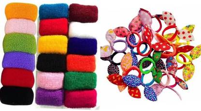 PUCHKOO Pack of 48pcs multicolor towel & bow rubberbands for kids girls & women Hair Accessory Set