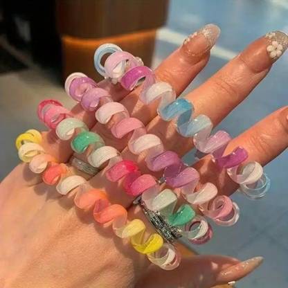 Sparkling Dazzle 4Pc Gradient Glossy Telephone Cord Spiral No Crease Hair Ties For Girls Rubber Band