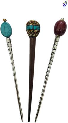 Triply9 Oxodise Metal Bun Stick with Pearl & Handcrafted Woodan Bun Stick
