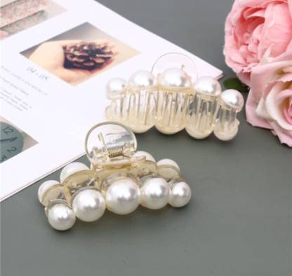 Plucket 2 Pcs Large Pearl White Thick Long Jaw Hair Claw Clips Clutches for Women/Girls Hair Claw
