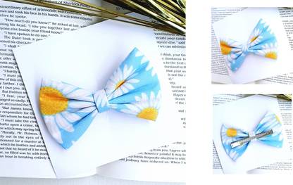 LuvSaa Essentials Blue sunflower Fabric Bow|Set of 1|4 inch|HANDCRAFTED|make beautiful hairstyles. Back Pin