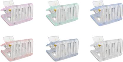 Uniqon Plastic Ice Matte Rectangle Graceful Grips Empowering Elegance Women Pack Of 6 Hair Claw