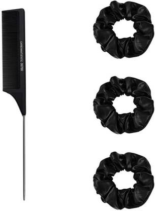 Sharum Crafts Tail Comb 1Pc & Scrunchie Black 3pc Hair Clip