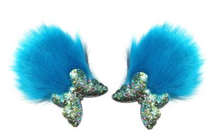 La Belleza Fluffy Synthetic Fabric Hair Clip (Blue) Hair Clip