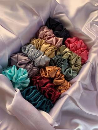 TIVRA Premium Silk Satin Scrunchies (pack of 12) Rubber Band