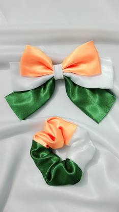 RimR Triple Layer Hair Bow & Scrunchie (Patriotic) Back Pin