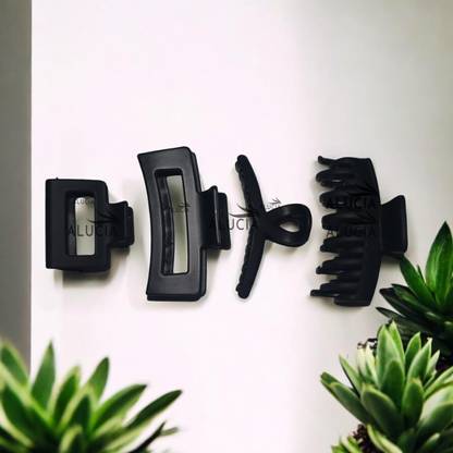 Alucia Black Hair Clutcher Claw Clip Accessories Combo Set For Women, Girls Pack Of 4 Hair Claw