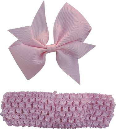 AkinosKIDS Double Bow Shape Applique Hair Clip and Crochet Knitted Soft Elastic stretchable Hair Accessory Set