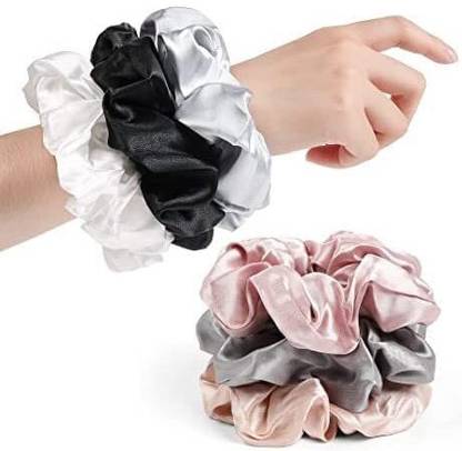Mihu Creation Regular Size Soft Satin Silk Hair Scrunchies Combo - (The-Grey) Hair Band