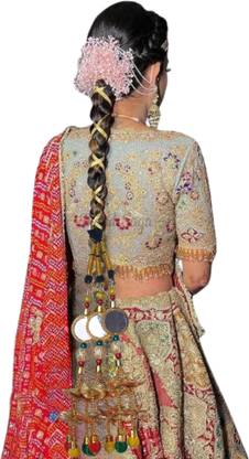 Sunduseva Designer Handmade Paranda/PARANDI for Girls & Women Golden Hair Accessory Braid Extension