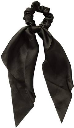 Sparkling Dazzle 1 Pc Black Bowknot Satin Long Tail Elastic Ribbon Scarf Scrunchie Rubber Band