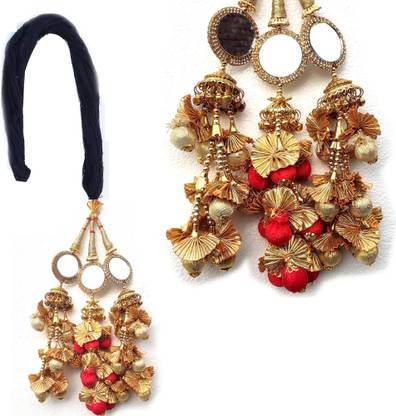 ONEX Heavy Design Paranda Parandi For Women & Girls Braid Extension (Gold and Red) Braid Extension