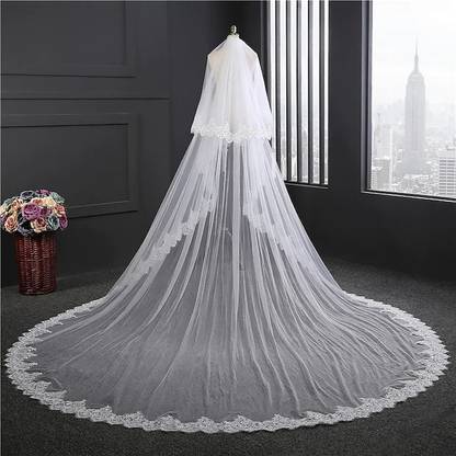 Unique Bridal Floor veil Christian Bridal Long Veil with front face Layer With Comb Head Band
