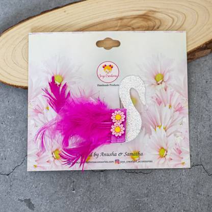 Joy's Creations Swan Glitter Clip with Finest Quality Material for Girl Hair Clip (Neon Pink) Back Pin