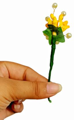 HSNJ Jewels Yellow flower pearl decor hair bun stick/pin Bun Stick