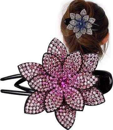 MANODHRUVA Rhinestone Flower Bun Clip Flower Duck Claw, Multicolor Hair Claw