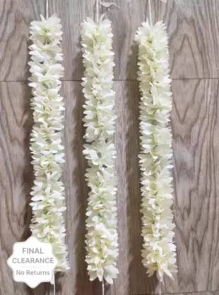 Rubela 3PC Plain White Jasmine Flower Fabric Gajra 10inch for Stunning Hairstyles Hair Band