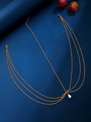 YELLOW CHIMES Gold-Plated Stone-Studded Multi-Layer Head Chain Hair Chain