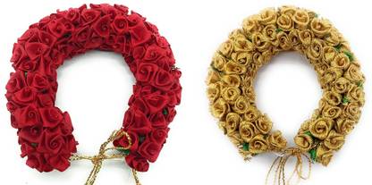 Gozby WellPoint Artificial Red Rose And Flower Gajra for Women Hair Accessory Set