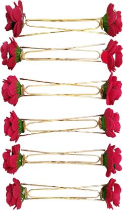 MX WOMEN HAIR STYLE Artificial Red Flower U Shape Hair Pin for Hair Bun Hair Pin