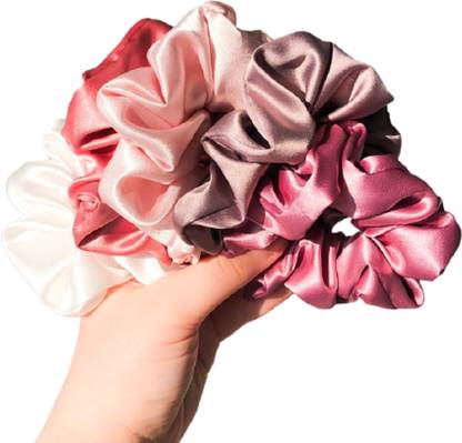 hummanbird Pink Silk Hair Scrunchies Large Hair Tie Elastic Set of 5 pcs Rubber Band