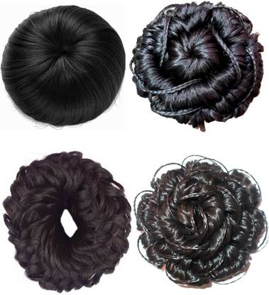Girdhari Lal Pack of Two Brown and Two Black Fantastic & Stylish Brown Hair Curly Mindi Juda and Brown Hair Band Juda with Stylish Black Bun and Black Mindi Juda Women and Girls Hair Juda Bun