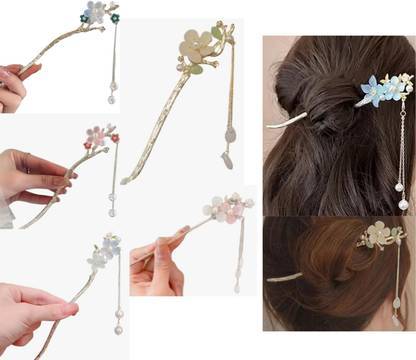 OLLIVOO 2 Pcs Random Design Flower Hair Stick Bun Stick