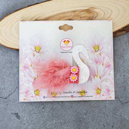 Joy's Creations Swan Glitter Hair Clip with Finest Quality Material for Girl Hair Clip (Peach) Back Pin