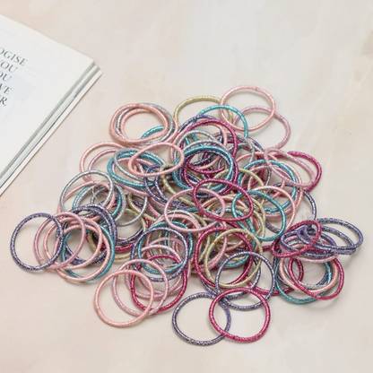 Yellow Bee Glitter Elastic Hair Ties Pack of 100- Multi Rubber Band