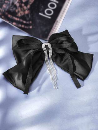 RUBANS Grey Fabric Bow Hair Clip With Ad Embellishments Hair Clip