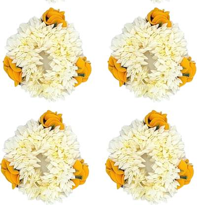 FASHNITY Scented Mogra Gajra Hair Rubber Bun For Shadi Haldi Ceremony Yellow-White 4Pcs Bun