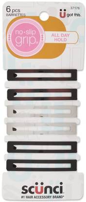 Scunci No-slip Grip Open Center Stay Tight Barrettes - 6 Count Hair Clip