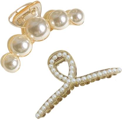Blubby Fancy Stylish Pearl Hair Clutcher Claw Clip for Women Girls (Combo of 2 Pieces) Hair Claw