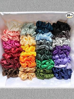 Tryzm Collection Luxury Satin Scrunchies for women girls | PACK OF 24 Random Color Rubber Band