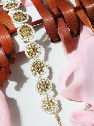 ANOUK Gold Tone Kundan & Pearls Ethnic Hair Band / Hair Chain Hair Chain