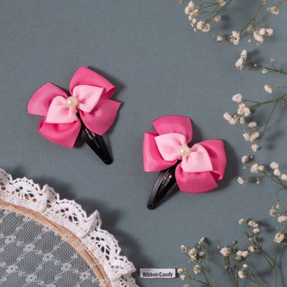 RibbonCandy Cute Double Bow On Tic Tac With Pearl Detailing - Pink Tic Tac Clip