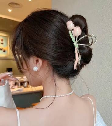 Beauty Flow 1 pcs Embellished Korean Claw, Non- Slip Metal Claw Clip for Girls Hair Claw