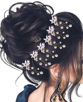 calastiya White Pearl Hair accessory for Women ,Girls Hair Clip
