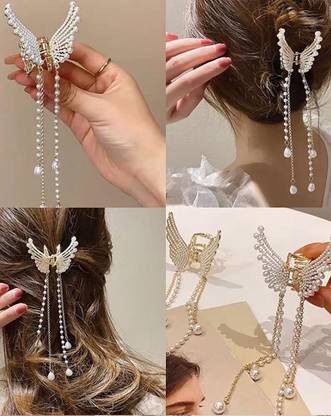 cinex Pearls With Stone White Color ButterFly Hair Claw Shape 1 Pies Hair Claw