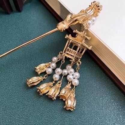 Sparkling Dazzle 1Pc Ancient Retro Chinese Style Tassel Hairpin with Lamp Lantern Bun Stick