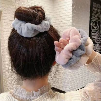 Sparkling Dazzle 4 Pcs Warm Soft Rabbit Plush Fluffy Fur Elastic Hair Scrunchies(Random) Rubber Band