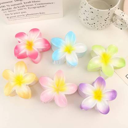 A2ZSMART 6pcs Plumeria Flower Hair Claw Clips Gradient Color, Hawaiian Style Hair Claw